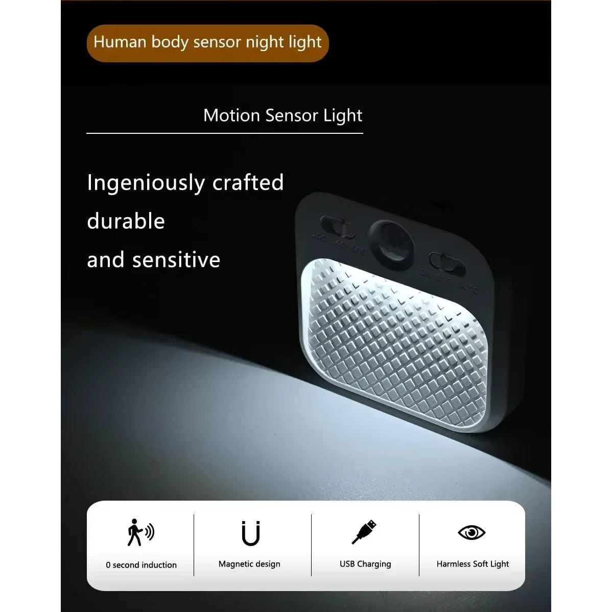 Verthara Rechargeable LED Motion Sensor Night Light With Magnetic Mount – Dimmable - Indoor Use - Ideal For Bedroom, Stairs, Cabinet - Warm Tones