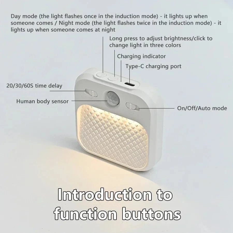 Verthara Rechargeable LED Motion Sensor Night Light With Magnetic Mount – Dimmable - Indoor Use - Ideal For Bedroom, Stairs, Cabinet - Warm Tones