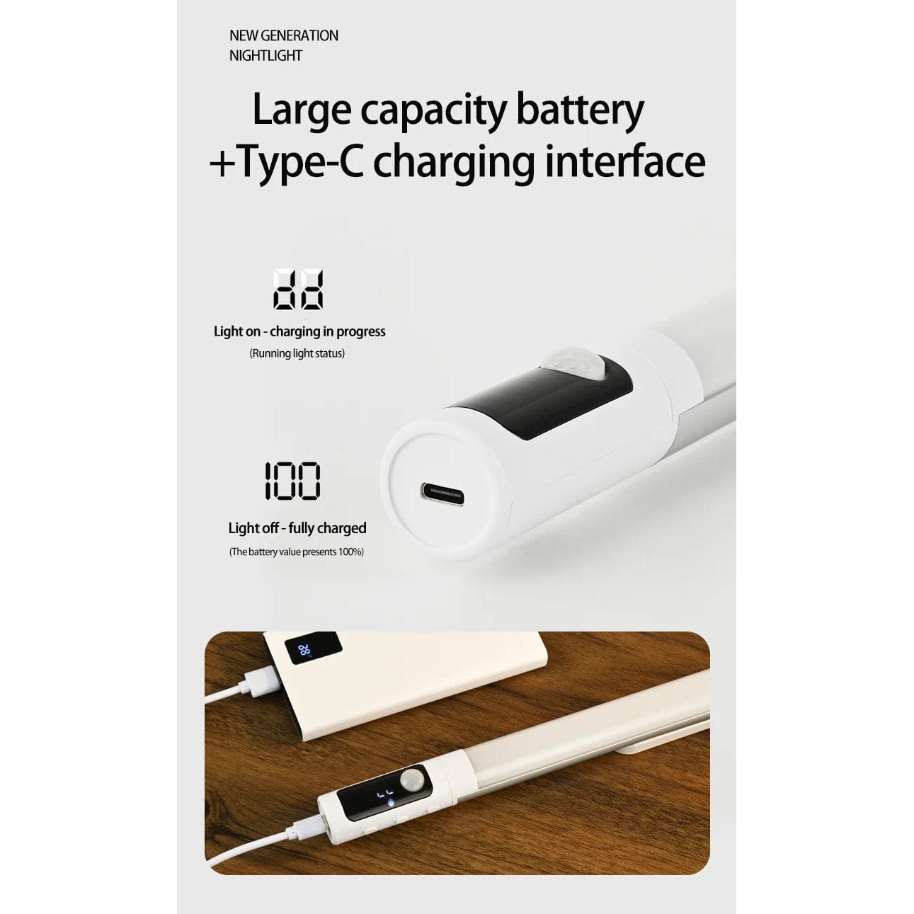 Verthara Rechargeable LED Night Light with Motion Sensor and Digital Display – Indoor Use for Kitchen and Cabinets