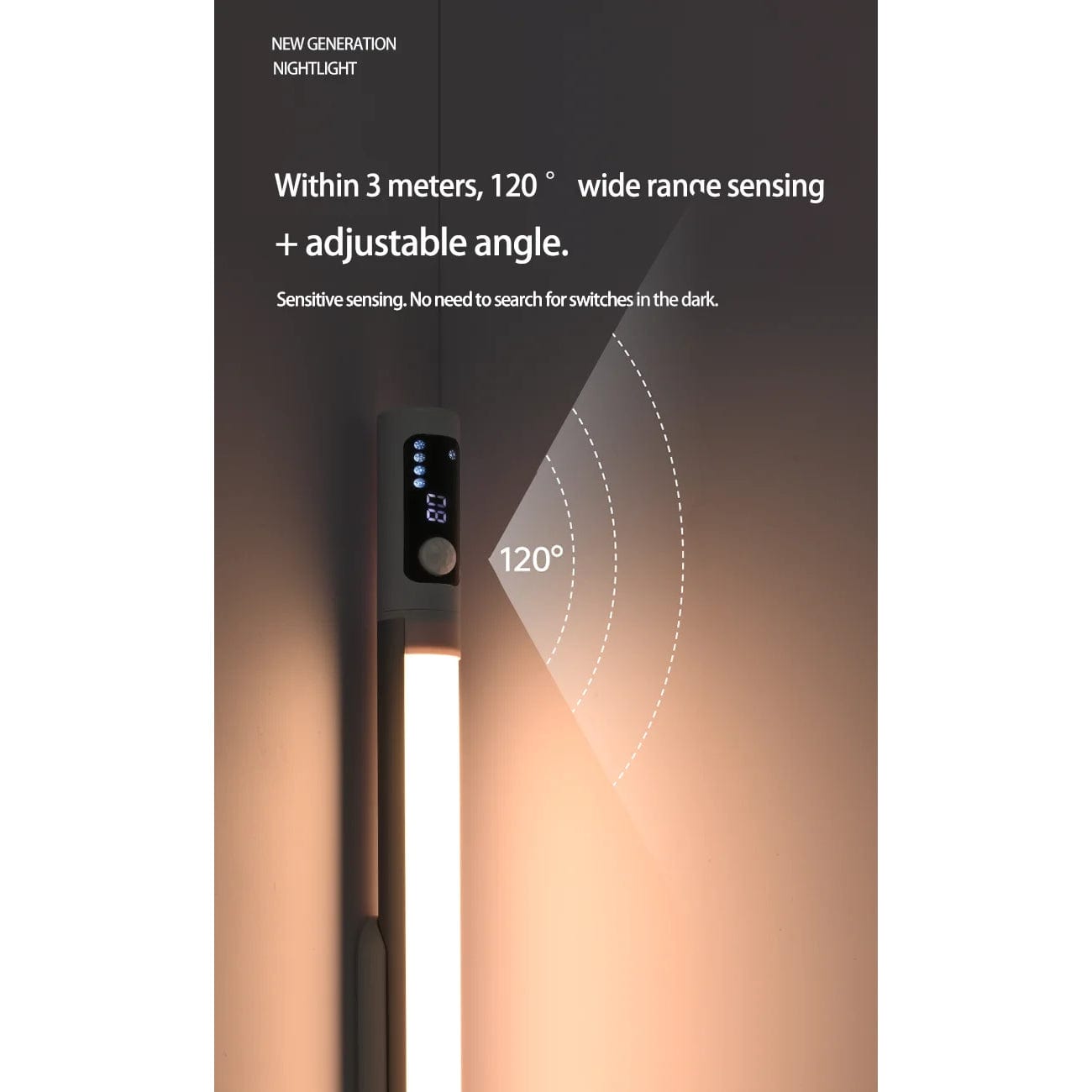 Verthara Rechargeable LED Night Light with Motion Sensor and Digital Display – Indoor Use for Kitchen and Cabinets