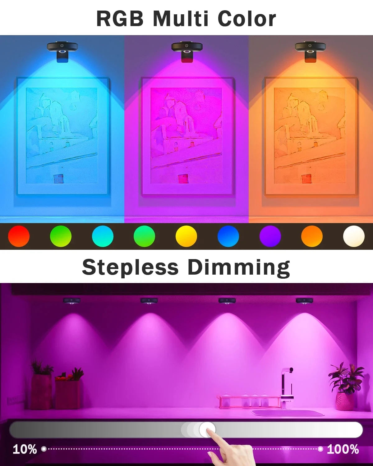 Verthara Rechargeable LED Puck Lights With Magnetic Mount – RGB Colour Temperature - Adjustable Brightness - Indoor Art Lighting - Remote Control