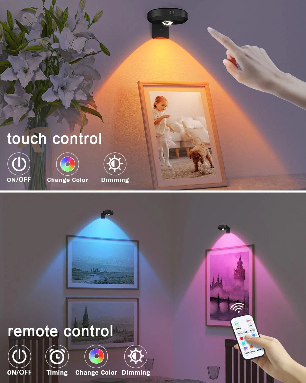 Verthara Rechargeable LED Puck Lights With Magnetic Mount – RGB Colour Temperature - Adjustable Brightness - Indoor Art Lighting - Remote Control