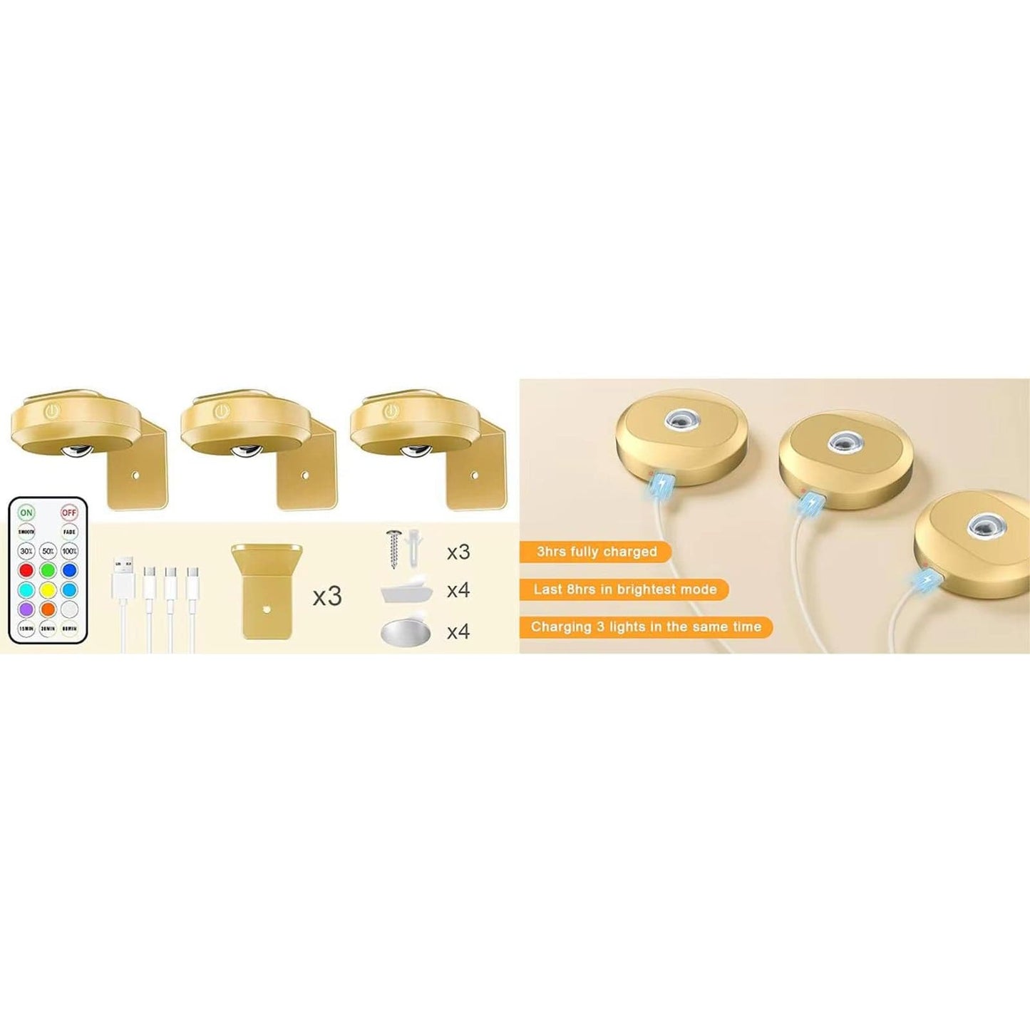 Verthara Rechargeable LED Puck Lights With Magnetic Mount – RGB Colour Temperature - Adjustable Brightness - Indoor Art Lighting - Remote Control