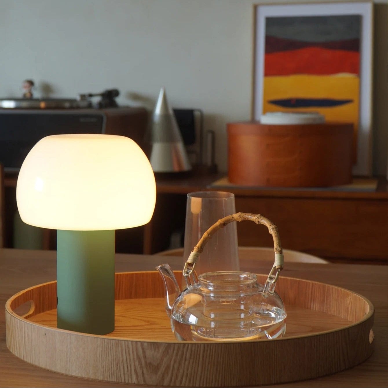 Verthara Rechargeable LED Table Lamp - Cordless - Adjustable Height - Multi-Colour - Indoor/Outdoor Use - Durable Iron and Acrylic Green