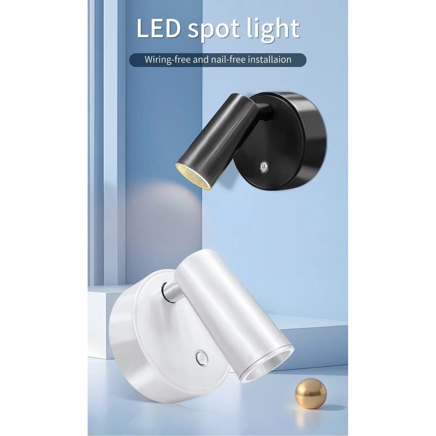 Verthara Rechargeable LED Wall Light With Magnetic Mount – Touch Control - 360° Rotation - Three-Colour Adjustable - Compact Design