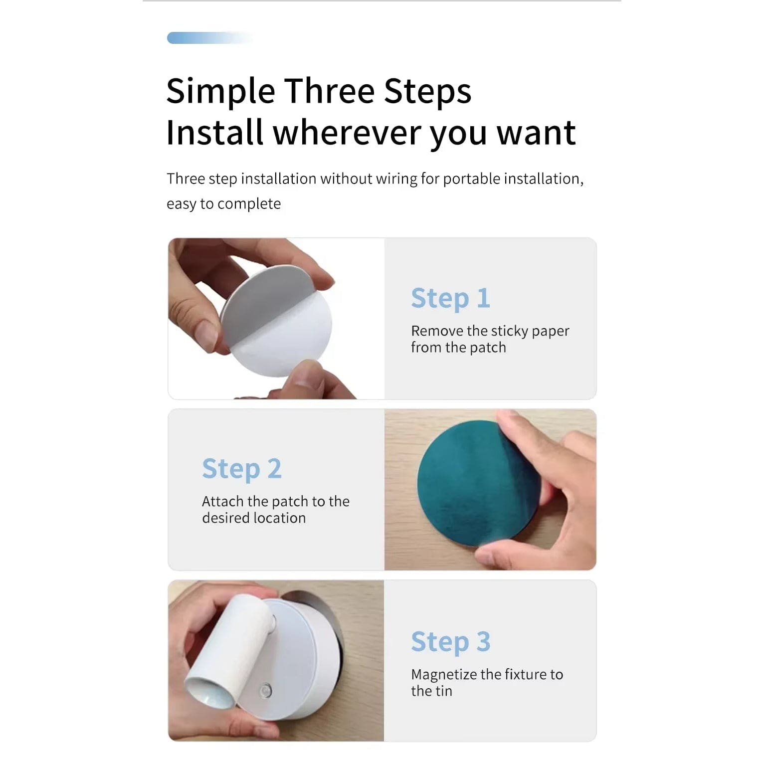 Verthara Rechargeable LED Wall Light With Magnetic Mount – Touch Control - 360° Rotation - Three-Colour Adjustable - Compact Design