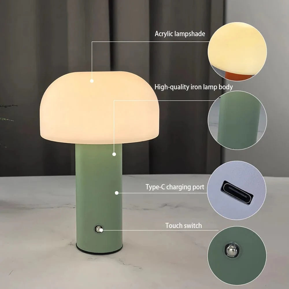 Verthara Rechargeable Mushroom LED Table Lamp