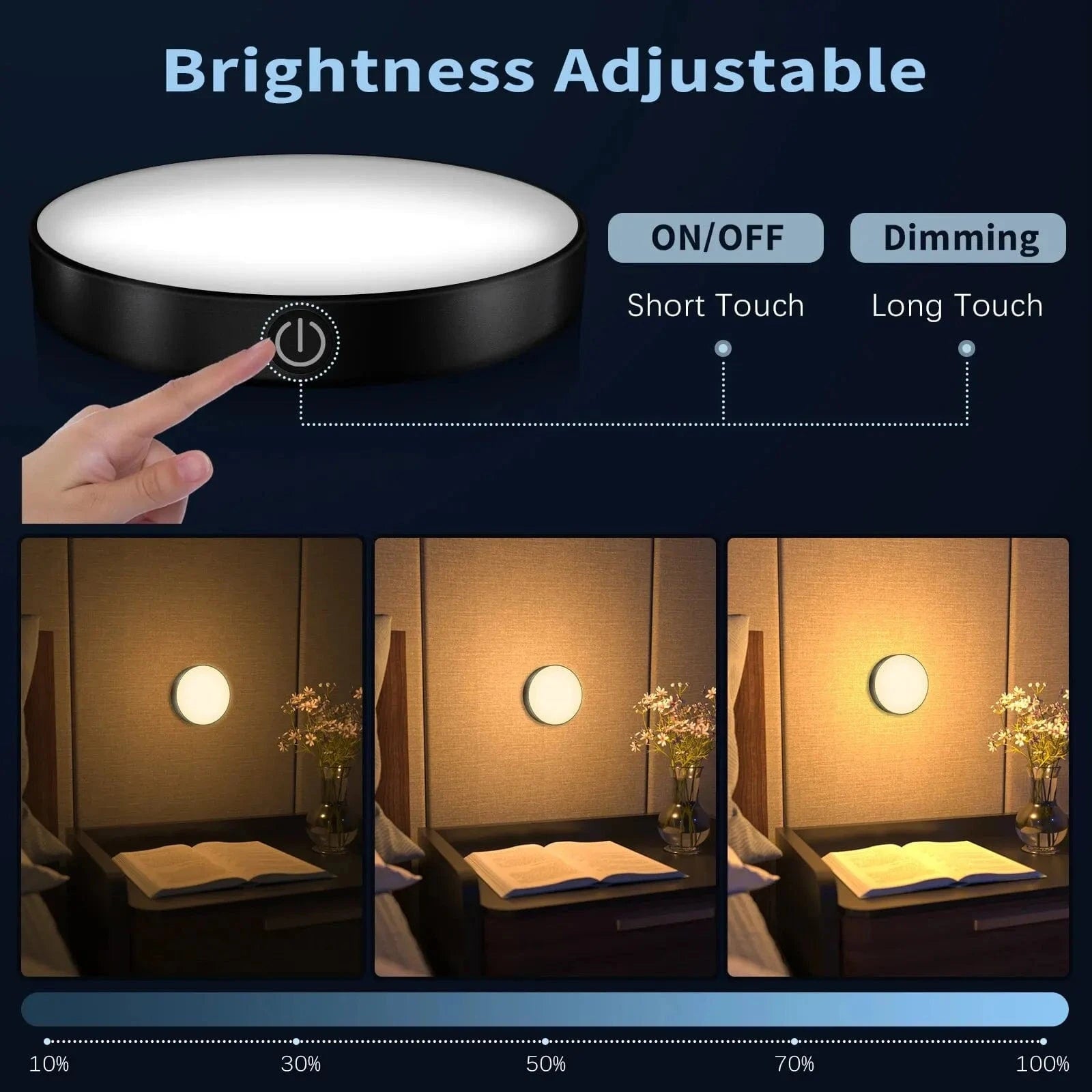 Verthara Rechargeable Touch Table Light – Dimmable – Portable - Elegant Round Design - Ideal Touch Lamp For Bedroom - Indoor Use