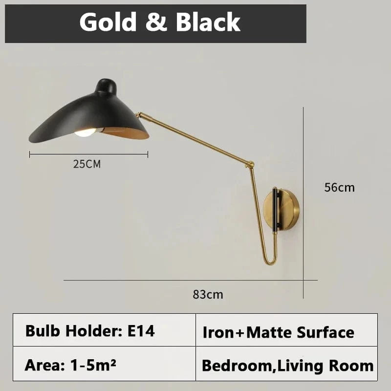 Verthara Retro Industrial Wall Lamp with Matte Finish – E14 Sconce Light for Bedroom Decoration Cool White (5500-7000) / Black and Gold