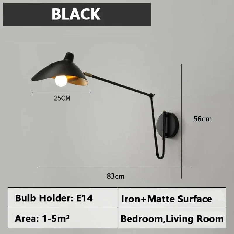 Verthara Retro Industrial Wall Lamp with Matte Finish – E14 Sconce Light for Bedroom Decoration Cool White (5500-7000) / Black