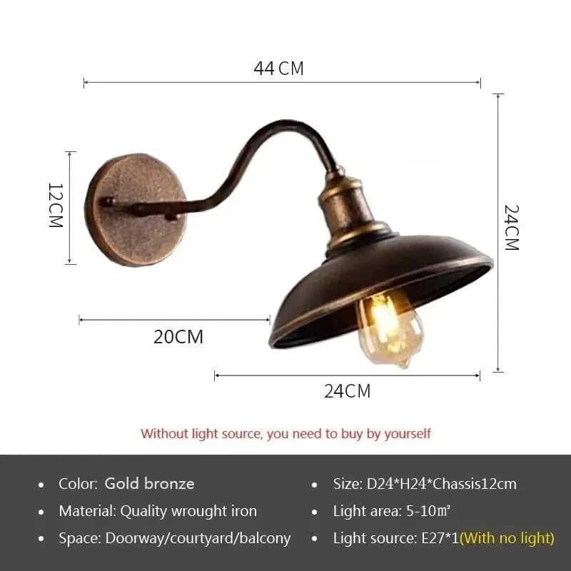 Verthara Retro LED Wall Light With E27 Socket – Waterproof - Vintage Style - Quality Wrought Iron - Multiple Colour Options - Indoor/Outdoor Use D Gold