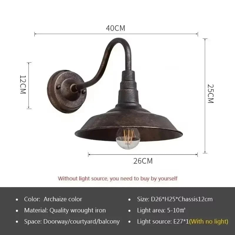 Verthara Retro LED Wall Light With E27 Socket – Waterproof - Vintage Style - Quality Wrought Iron - Multiple Colour Options - Indoor/Outdoor Use A Archaize