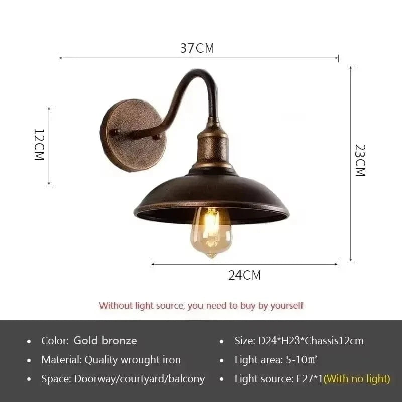 Verthara Retro LED Wall Light With E27 Socket – Waterproof - Vintage Style - Quality Wrought Iron - Multiple Colour Options - Indoor/Outdoor Use E Gold