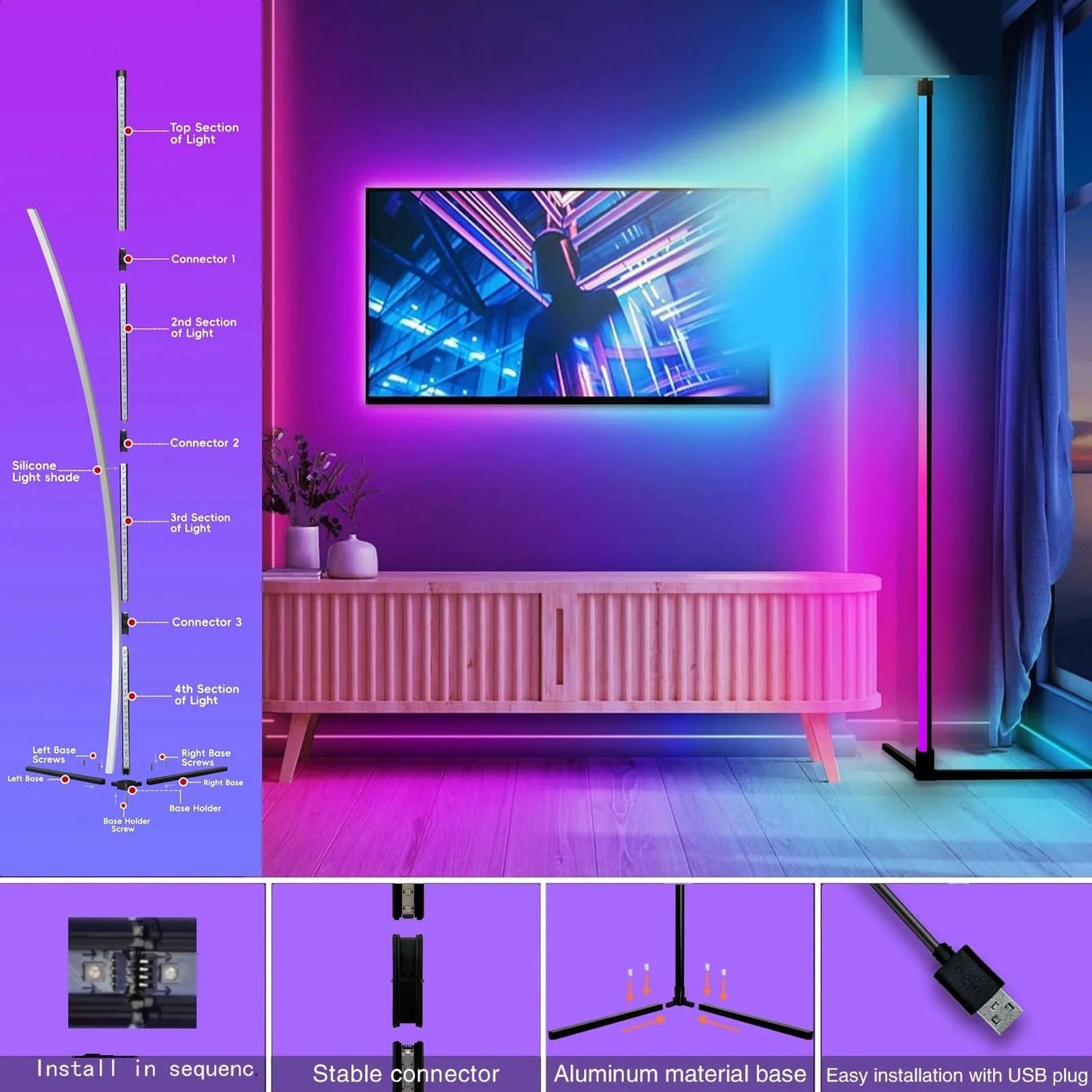 Verthara RGB Corner Standing Floor Lamp