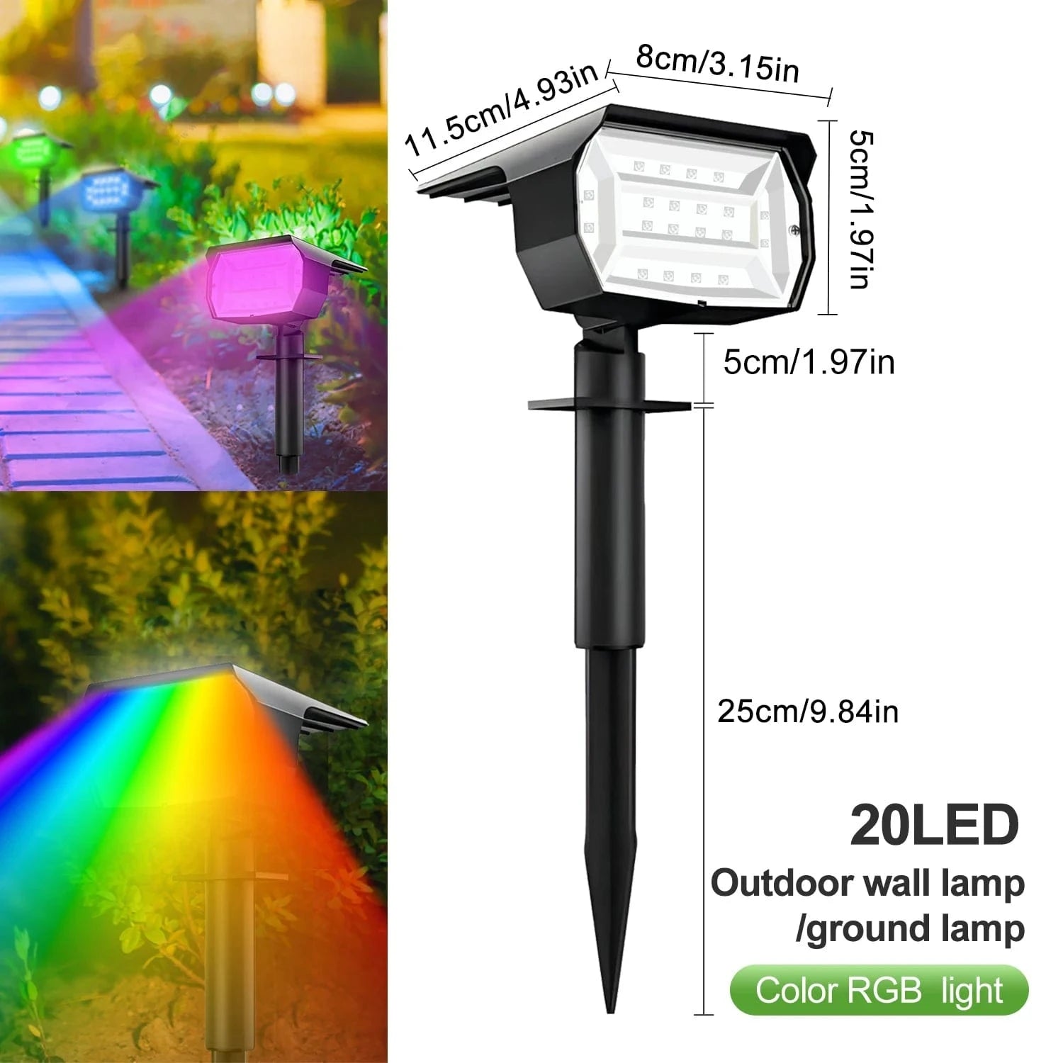 Verthara RGB Solar Landscape Spotlights with 20 LEDs – Waterproof Solar Powered Outdoor Lights for Garden and Patio