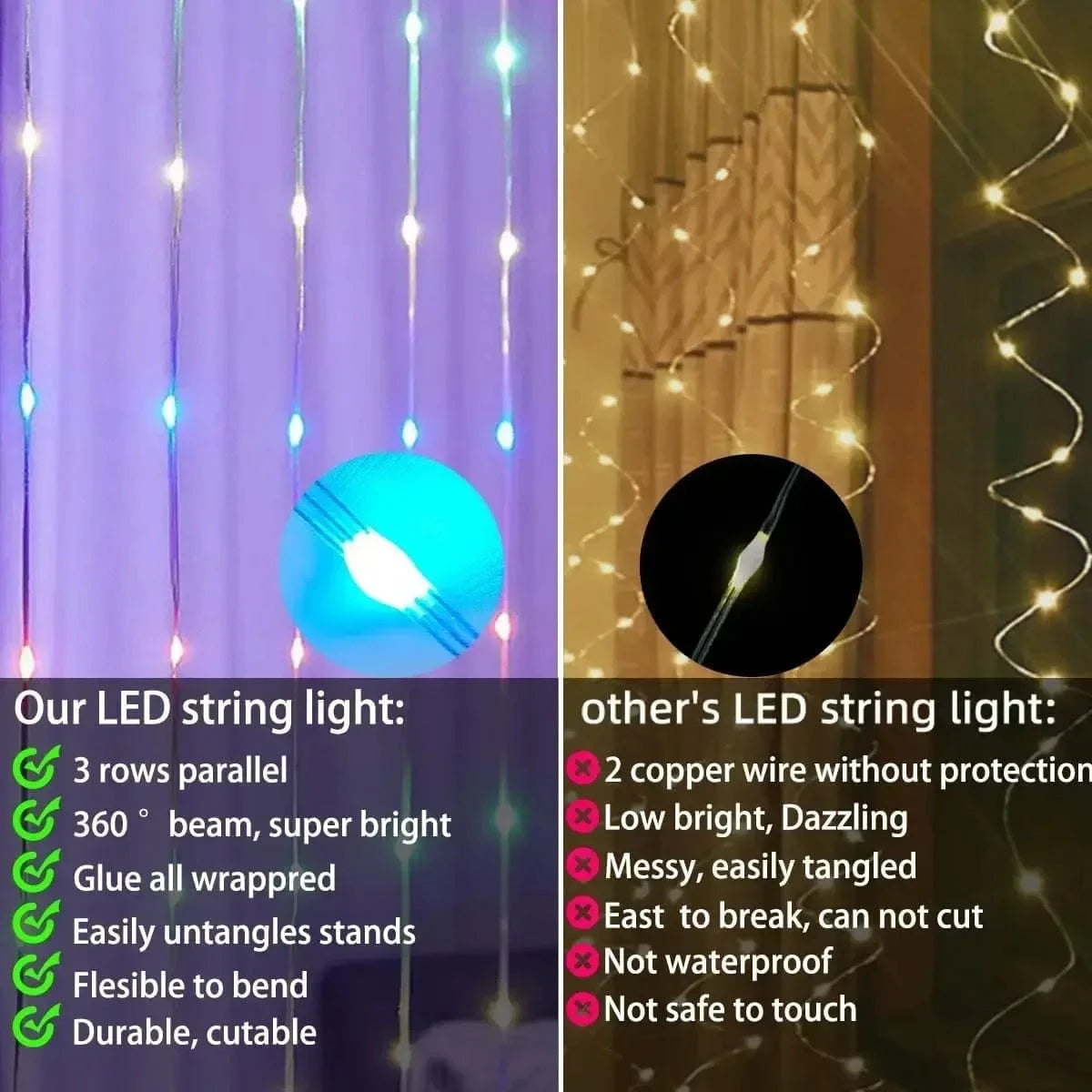 Verthara RGBIC Curtain String Lights APP Bluetooth Control
