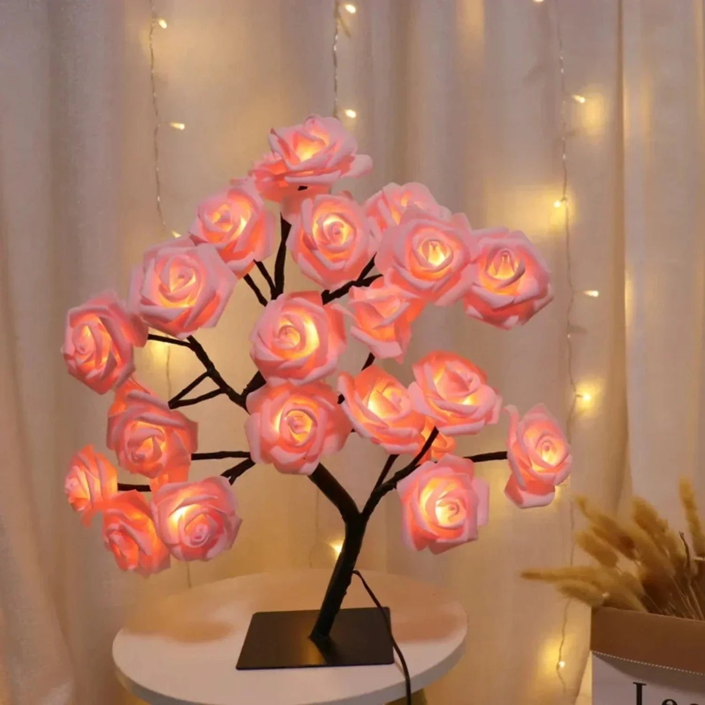 Verthara Rose Flower Tree Table Lamp Pink