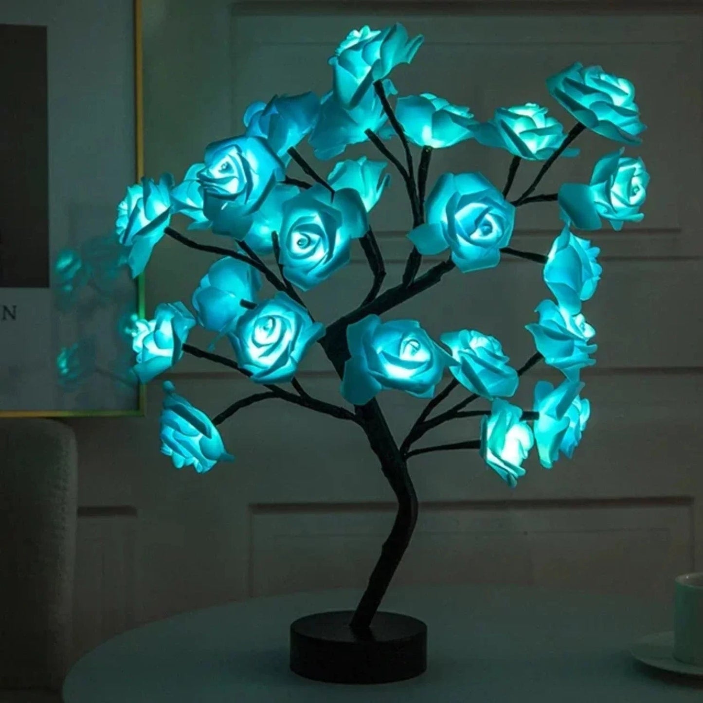 Verthara Rose Flower Tree Table Lamp Blue