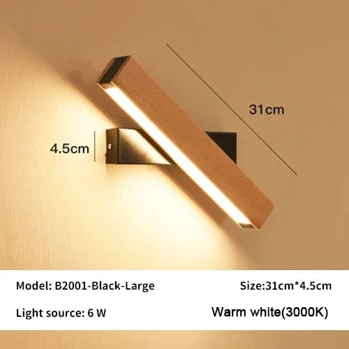 Verthara Rotatable LED Wall Lamp in Solid Wood – Adjustable Wall Sconce for Bedside and Study Lighting