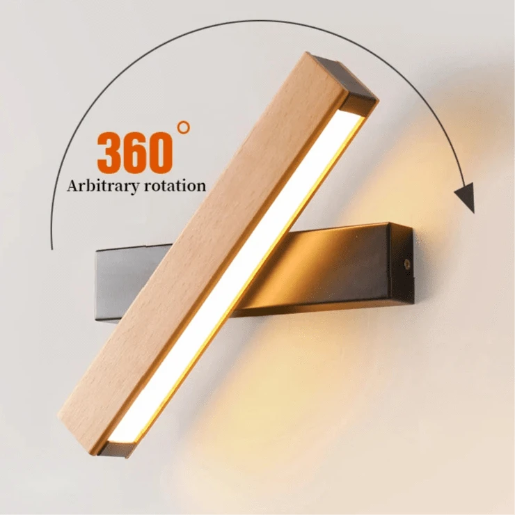 Verthara Rotatable LED Wall Lamp in Solid Wood – Adjustable Wall Sconce for Bedside and Study Lighting