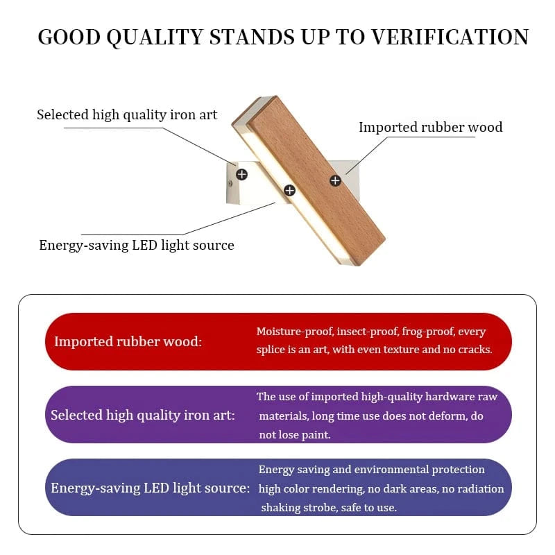 Verthara Rotatable LED Wall Lamp in Solid Wood – Adjustable Wall Sconce for Bedside and Study Lighting
