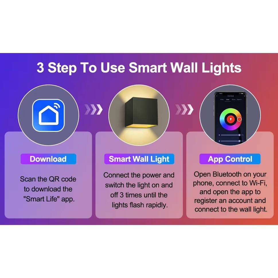 Verthara Smart LED Outdoor Wall Light 2 PCS – Adjustable Up and Down Beam, IP65 Waterproof Modern Exterior Wall Light for Garden and Patio