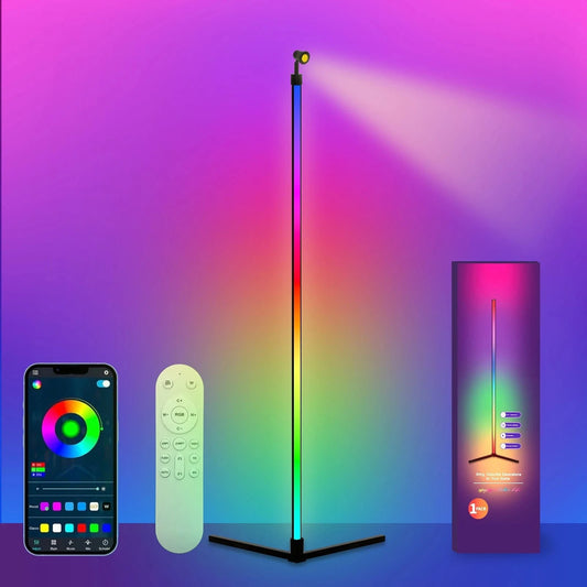 Verthara Smart RGB LED Floor Lamp with Dimmable Functionality for Living Room and Gaming Room - 16 Million Colors, Music Sync, Energy Efficient 40 cm / headlights