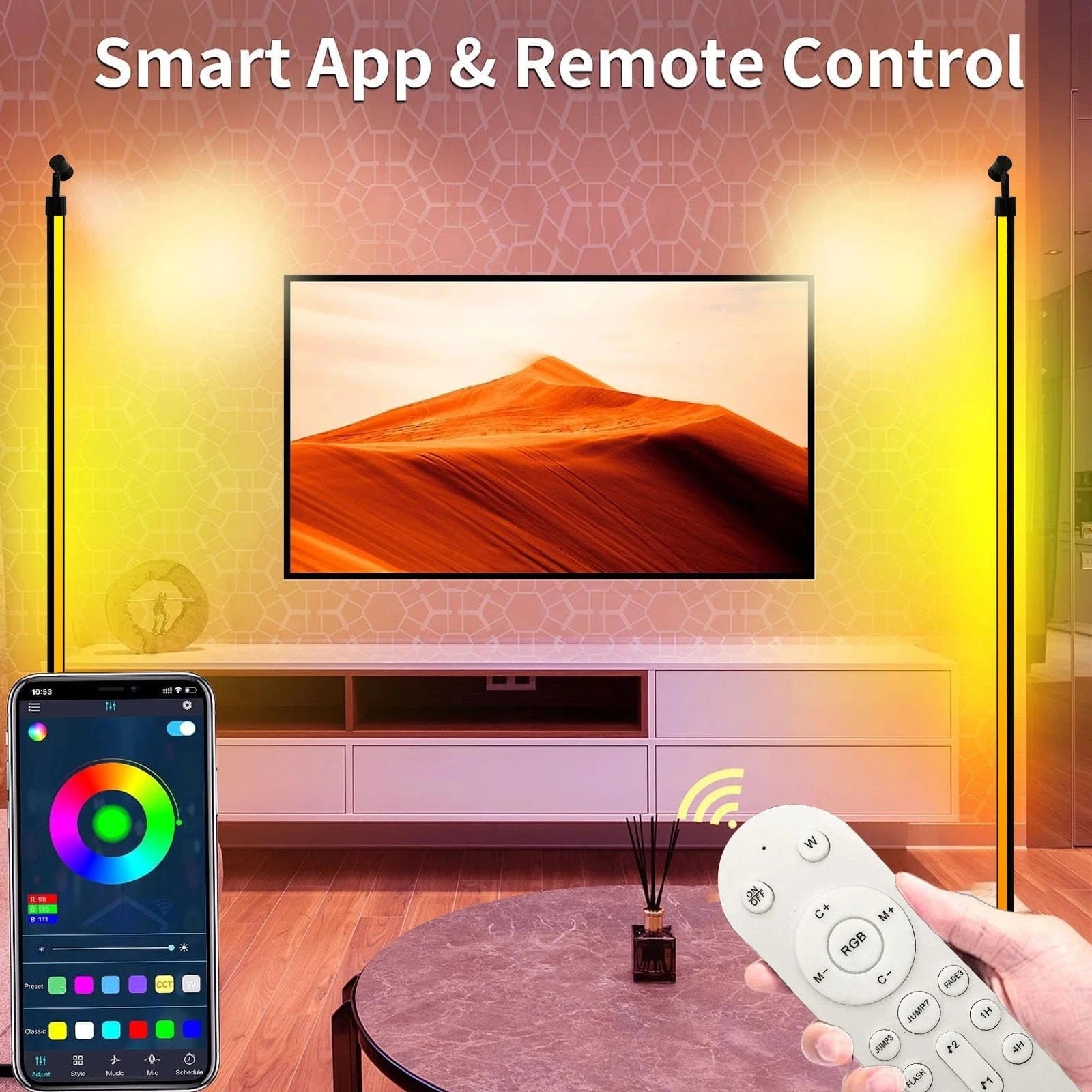 Verthara Smart RGB LED Floor Lamp with Dimmable Functionality for Living Room and Gaming Room - 16 Million Colors, Music Sync, Energy Efficient