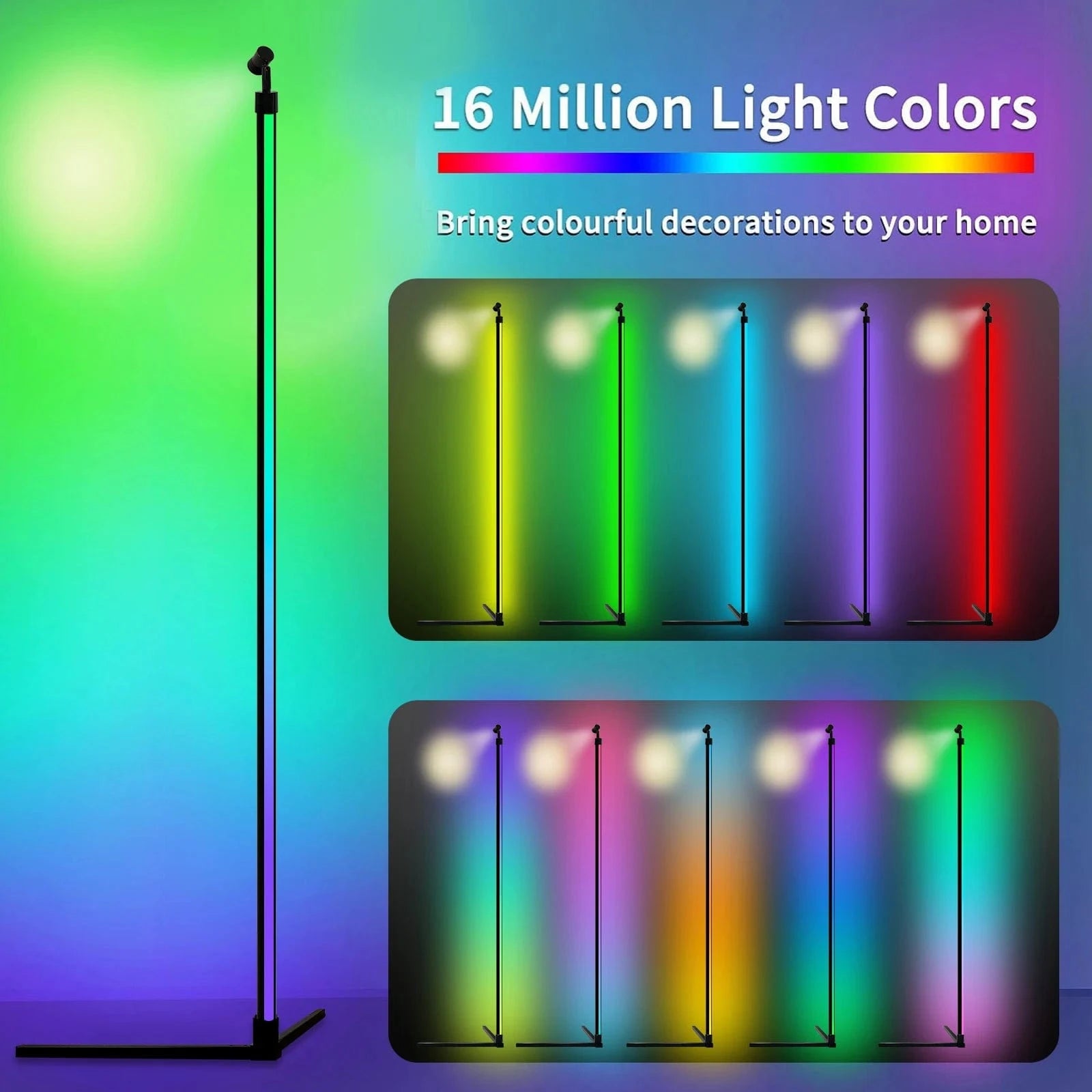 Verthara Smart RGB LED Floor Lamp with Dimmable Functionality for Living Room and Gaming Room - 16 Million Colors, Music Sync, Energy Efficient