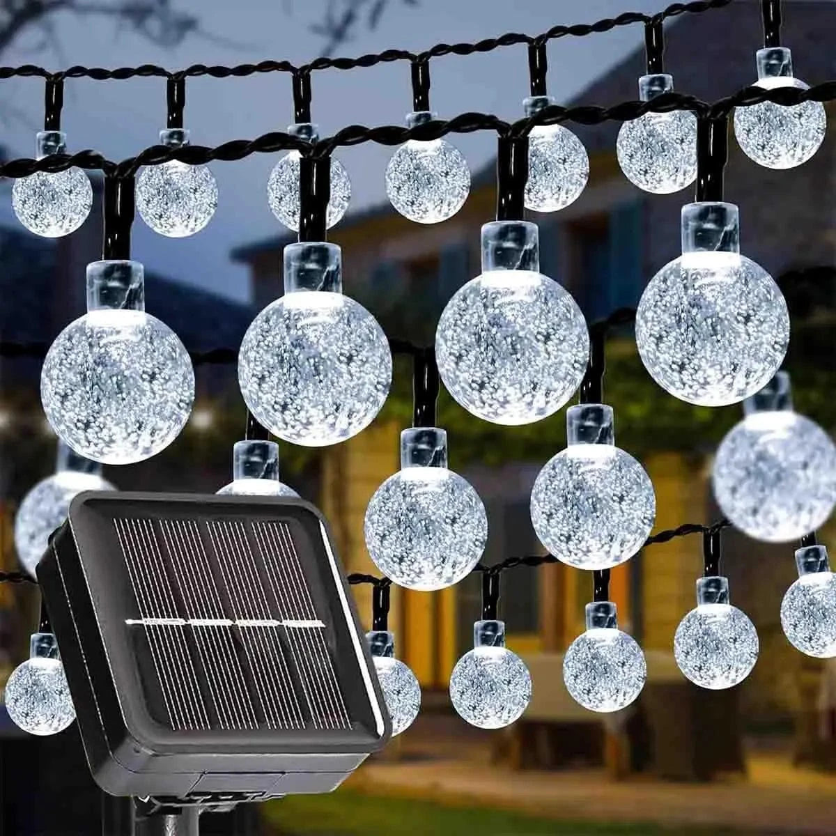Verthara Solar Fairy Globe String Lights – 20ft, 30 Lights, 8 Functions, IP54 Waterproof for Outdoor Party and Holiday Decorations White / 9.5M 50LEDs