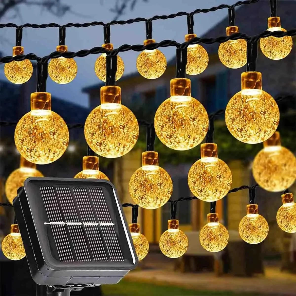 Verthara Solar Fairy Globe String Lights – 20ft, 30 Lights, 8 Functions, IP54 Waterproof for Outdoor Party and Holiday Decorations Warm / 11M 60LEDs