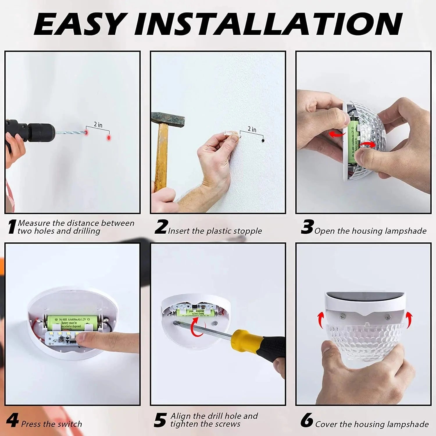 Verthara Solar Fence Light - 6 LED - Auto On/Off with Light Sensor