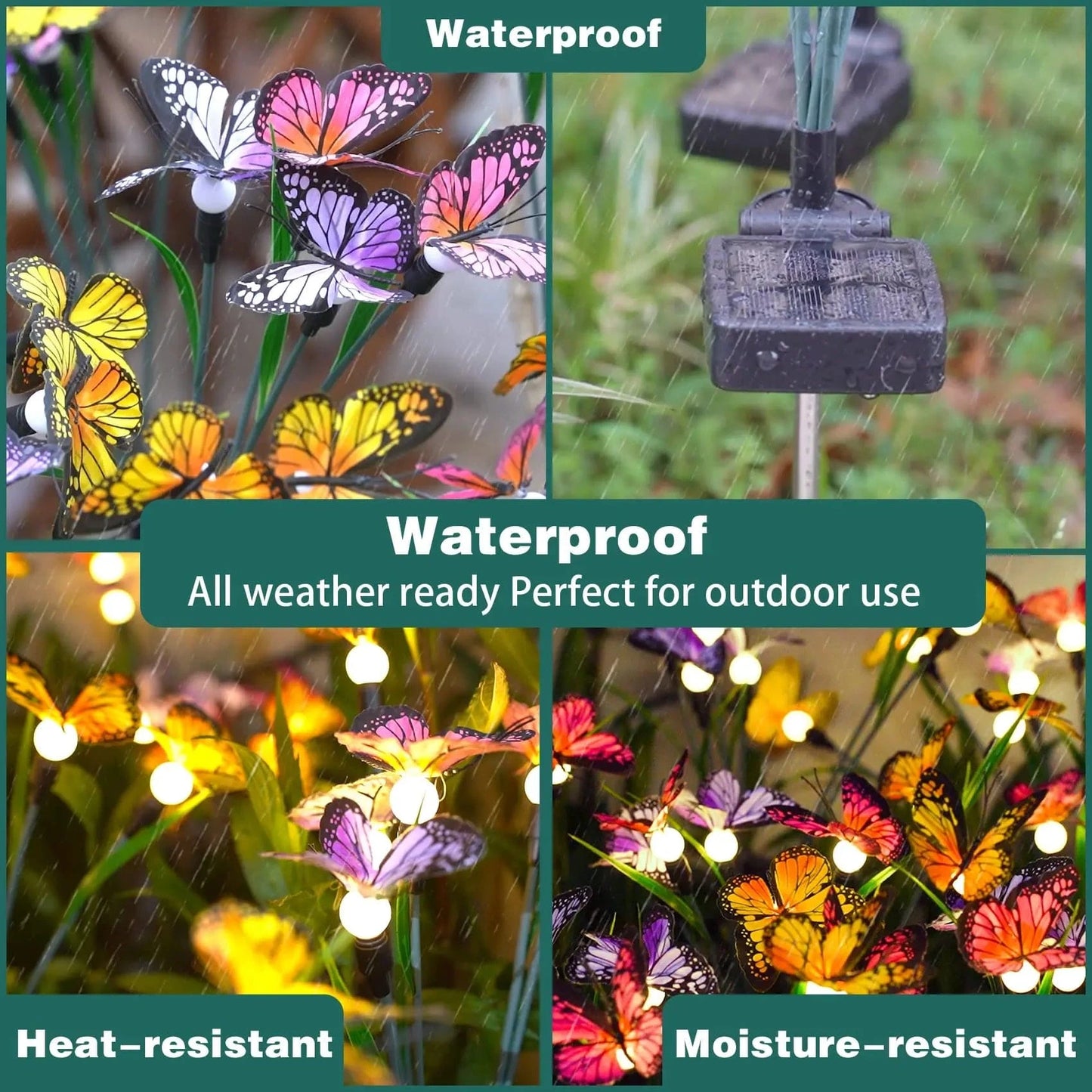 Verthara Solar Garden Light With 8 Modes – Outdoor Decorative Lamp - Durable - Weather Resistant - Unique Butterfly Design