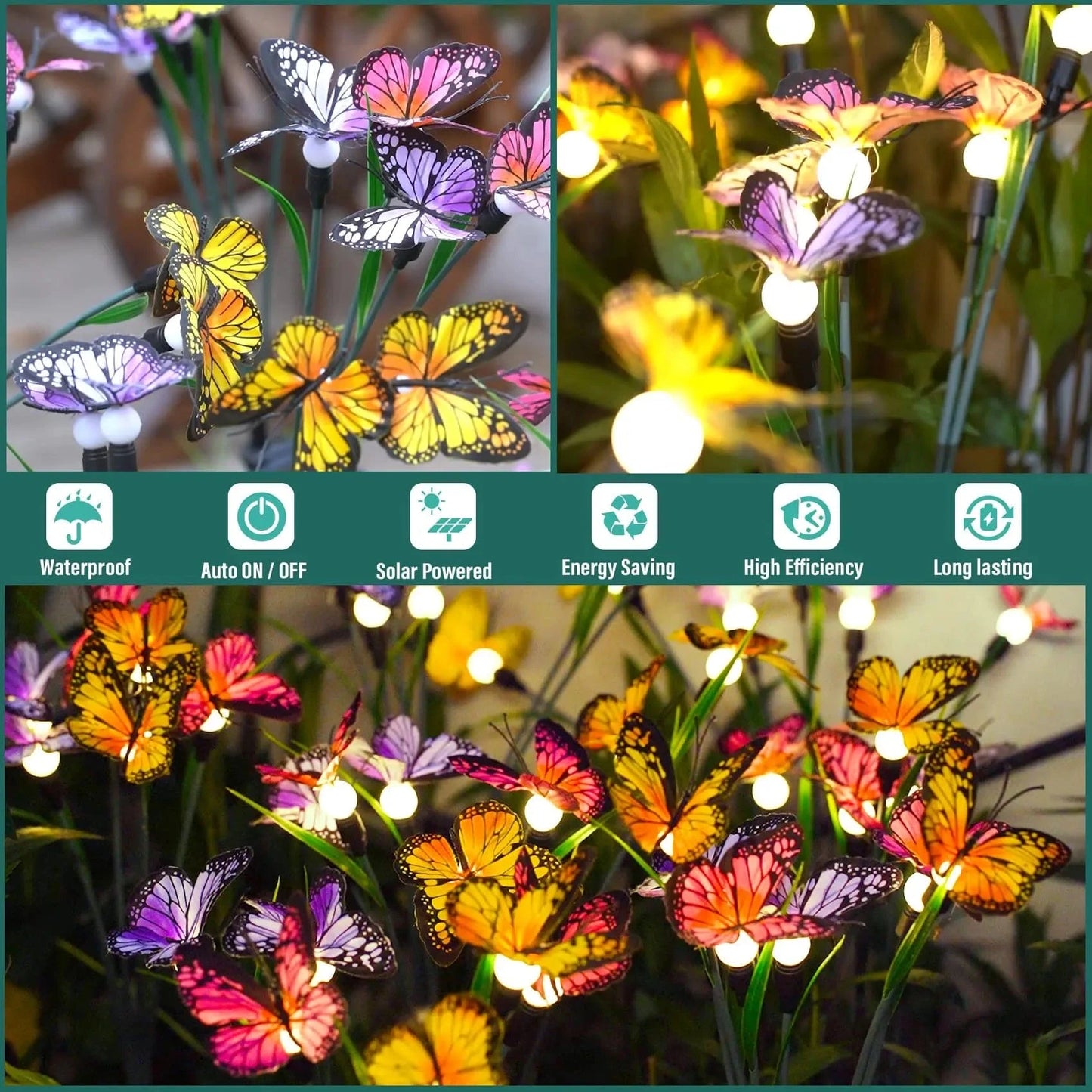 Verthara Solar Garden Light With 8 Modes – Outdoor Decorative Lamp - Durable - Weather Resistant - Unique Butterfly Design