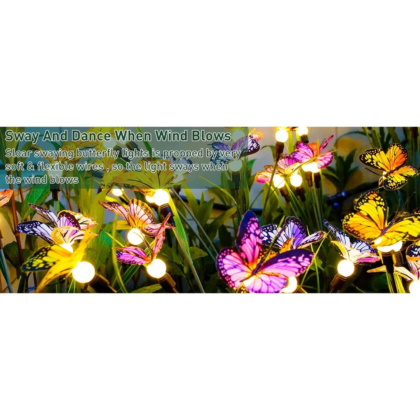 Verthara Solar Garden Light With 8 Modes – Outdoor Decorative Lamp - Durable - Weather Resistant - Unique Butterfly Design