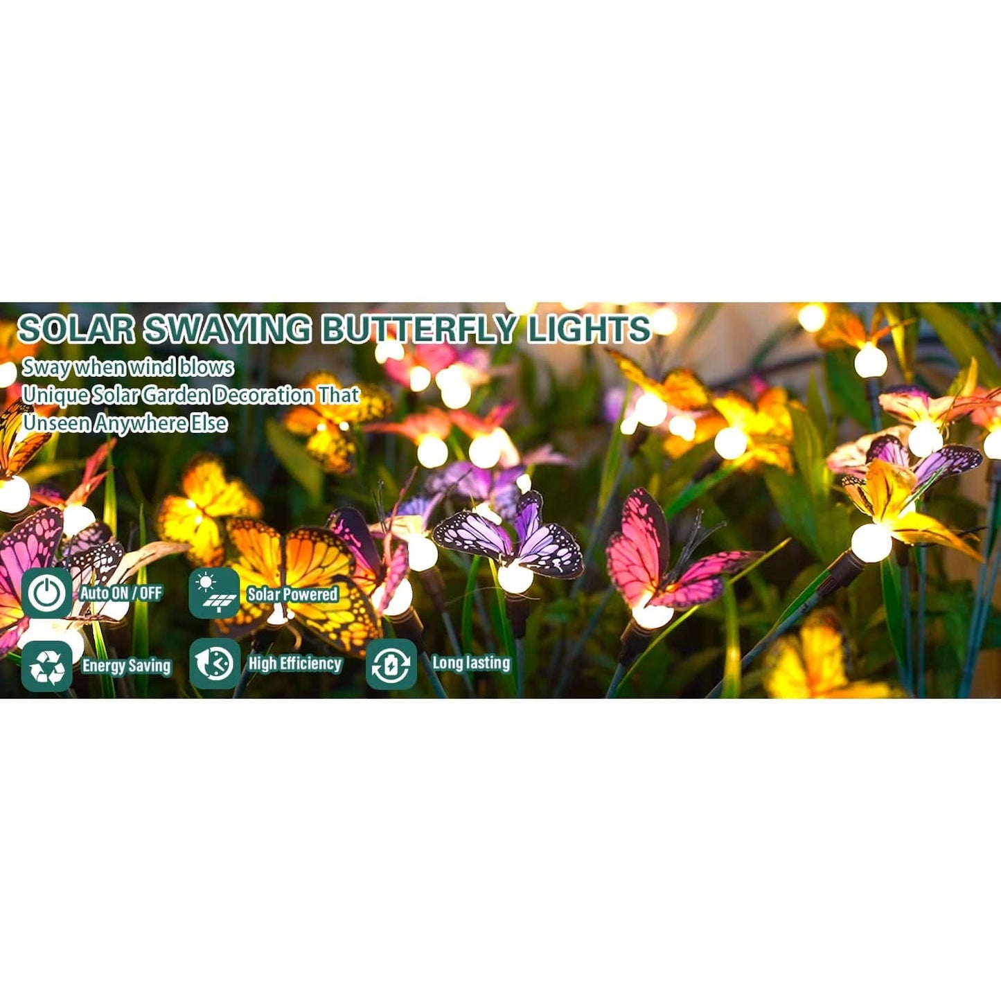 Verthara Solar Garden Light With 8 Modes – Outdoor Decorative Lamp - Durable - Weather Resistant - Unique Butterfly Design