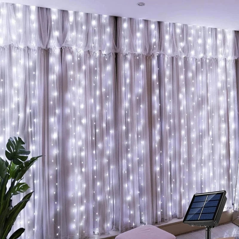 Verthara Solar LED Curtain Light - Copper Wire String Lights White Light / 3x2m 200LEDs