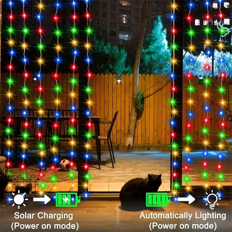 Verthara Solar LED Curtain Light - Copper Wire String Lights
