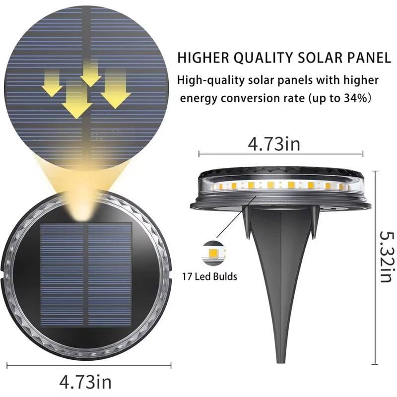 Verthara Solar LED Disk Lights for Outdoor Garden – IP65 Waterproof, Dusk-to-Dawn Sensor, 17 LEDs, Durable Landscape Lighting