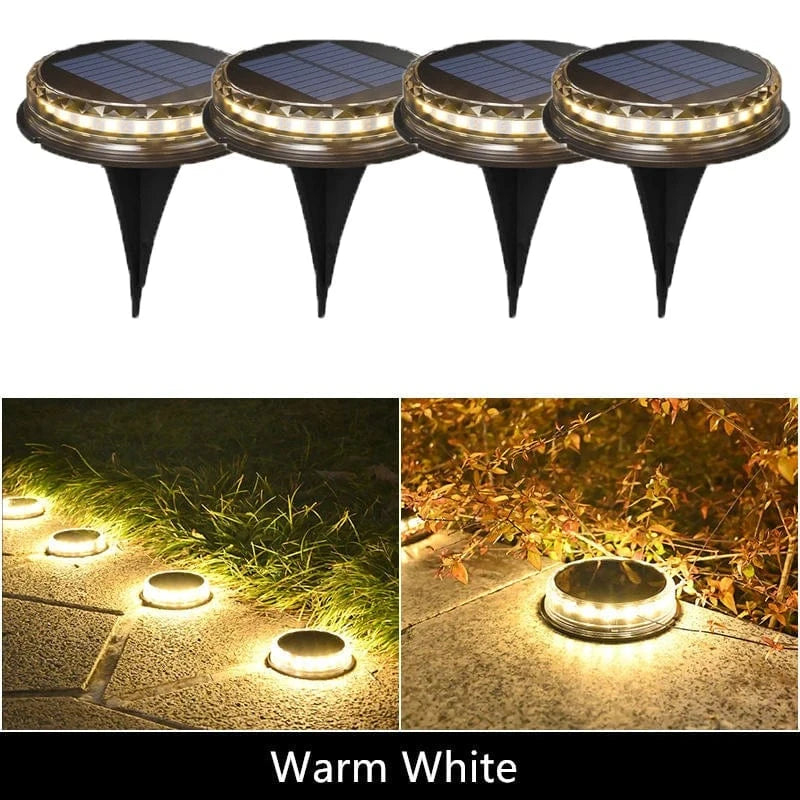 Verthara Solar LED Disk Lights for Outdoor Garden – IP65 Waterproof, Dusk-to-Dawn Sensor, 17 LEDs, Durable Landscape Lighting Warm light / 2pcs