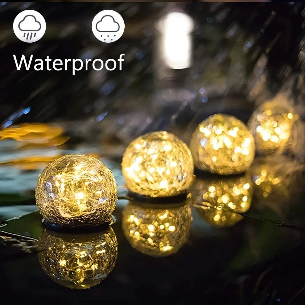 Verthara Solar LED Garden Light - Cracked Glass Ball Design - Waterproof - Warm White - Outdoor - Patio - Lawn Decor