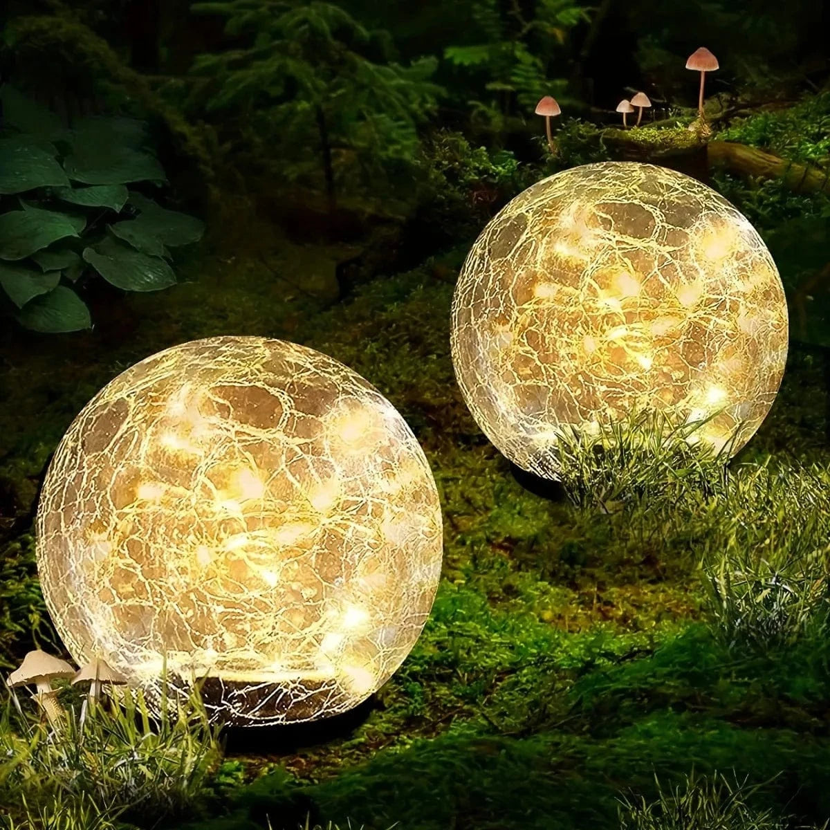 Verthara Solar LED Garden Light - Cracked Glass Ball Design - Waterproof - Warm White - Outdoor - Patio - Lawn Decor
