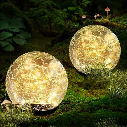 Verthara Solar LED Garden Light - Cracked Glass Ball Design - Waterproof - Warm White - Outdoor - Patio - Lawn Decor