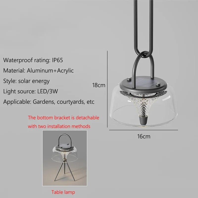 Verthara Solar LED Hanging Lantern - Waterproof - USB Rechargeable - Three Lighting Modes - Ideal For Outdoor - Garden - Patio - Camping
