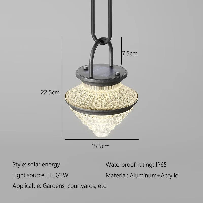 Verthara Solar LED Hanging Lantern - Waterproof - USB Rechargeable - Three Lighting Modes - Ideal For Outdoor - Garden - Patio - Camping