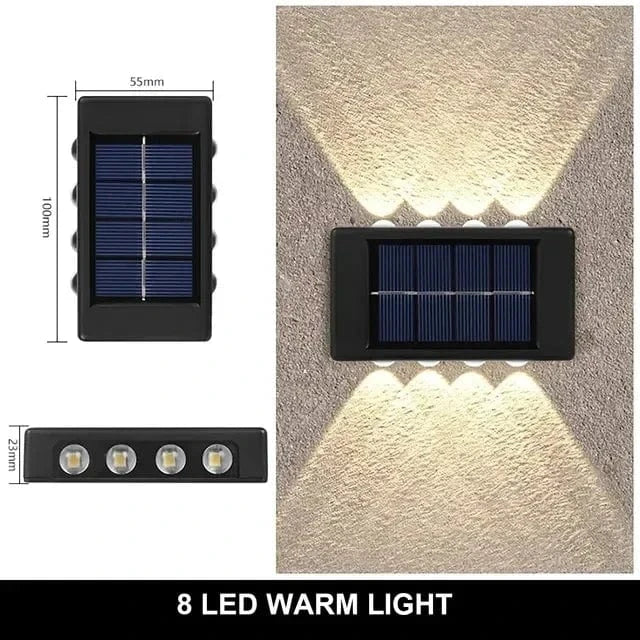 Verthara Solar LED Outdoor Wall Light – Waterproof - Auto On/Off - Warm White - Durable ABS - Easy Installation - IP65 Rated 8LED warm