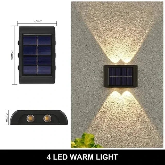 Verthara Solar LED Outdoor Wall Light – Waterproof - Auto On/Off - Warm White - Durable ABS - Easy Installation - IP65 Rated 4LED warm