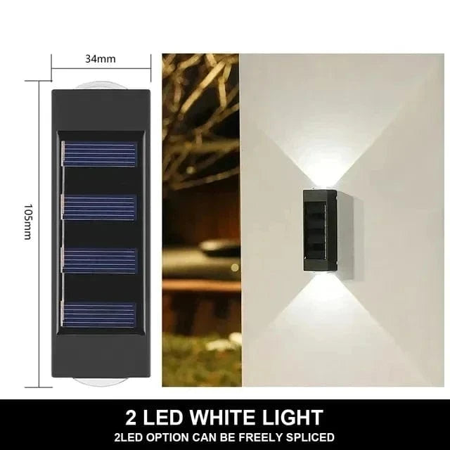 Verthara Solar LED Outdoor Wall Light – Waterproof - Auto On/Off - Warm White - Durable ABS - Easy Installation - IP65 Rated 2LED white