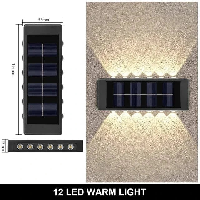 Verthara Solar LED Outdoor Wall Light – Waterproof - Auto On/Off - Warm White - Durable ABS - Easy Installation - IP65 Rated 12LED warm