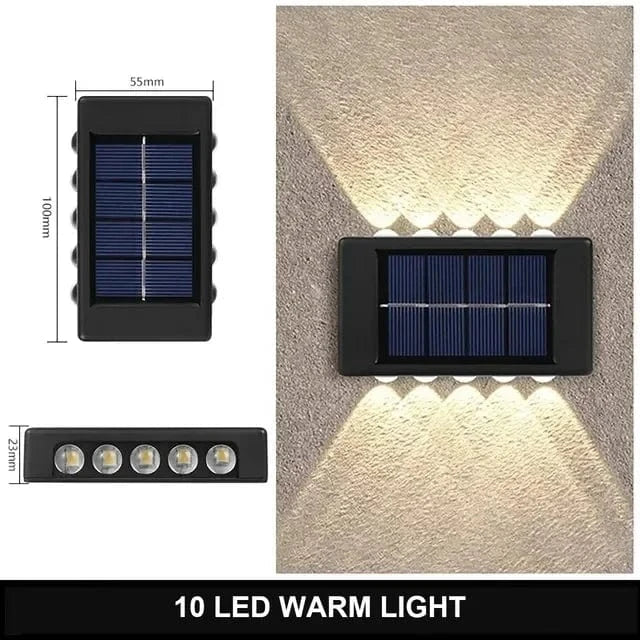 Verthara Solar LED Outdoor Wall Light – Waterproof - Auto On/Off - Warm White - Durable ABS - Easy Installation - IP65 Rated 10LED warm
